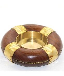 Ahşap Gövdeli ve Pirinç Detaylı Küllük – Dekoratif Masa Üstü Küllük (13 cm)