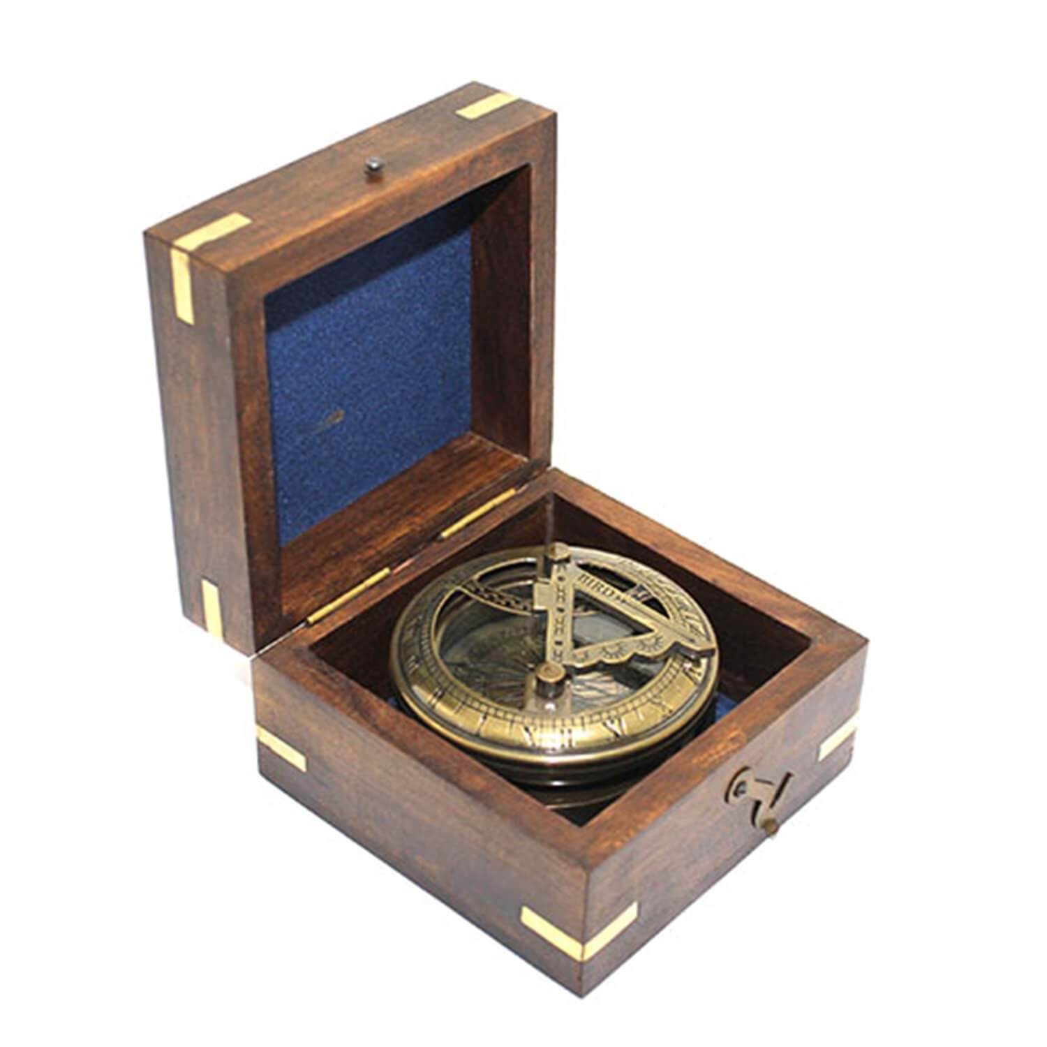 Ahşap Kutulu Pirinç Pusula – 7×4 cm Retro Dekor ve Hediye Ürünü - Görsel 2