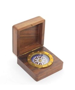 Ahşap Kutulu Pirinç Pusula – Özel Mesaj Baskı Seçenekli Retro Hediye