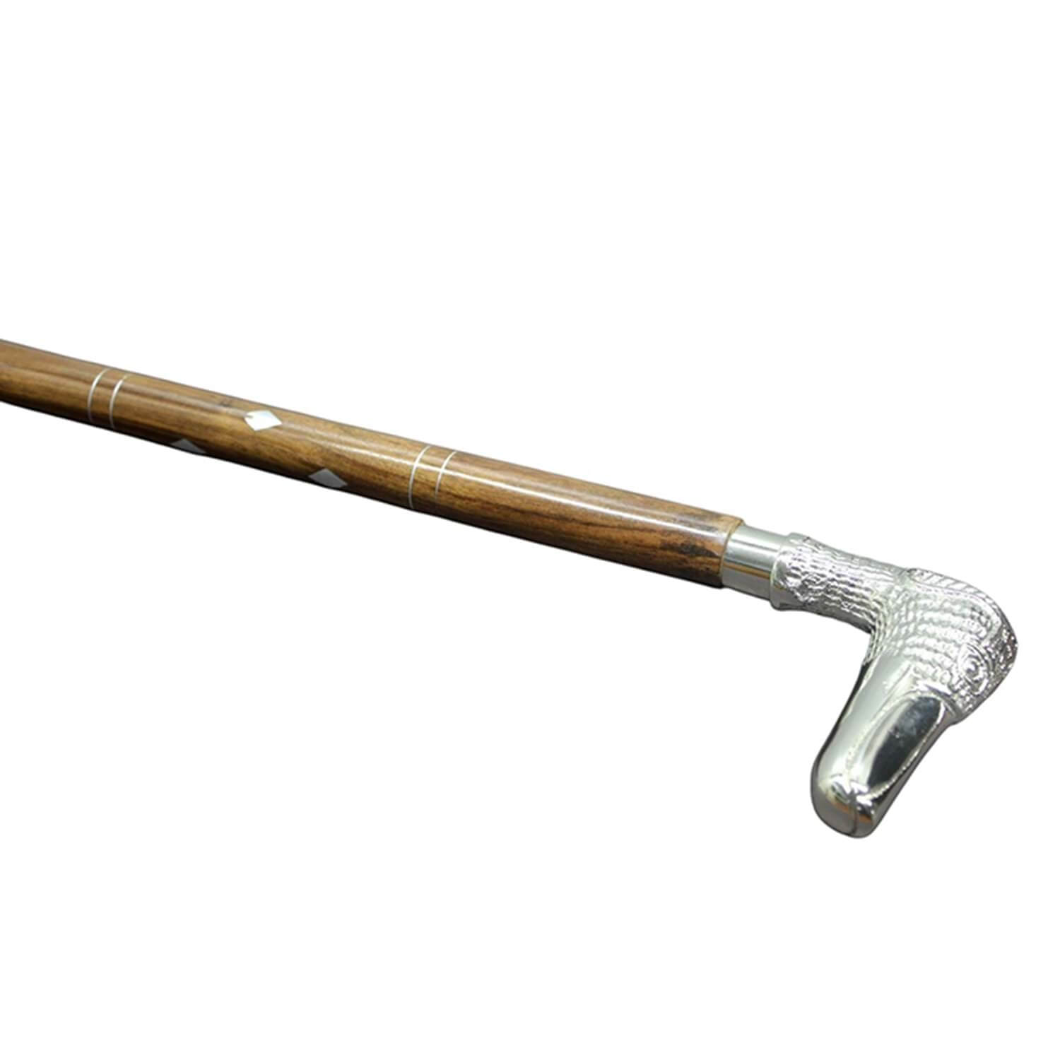 Köpek Başlıklı Pirinç Baston – Ahşap Gövde, Detaylı Pirinç Köpek Başı Sap, 96 cm