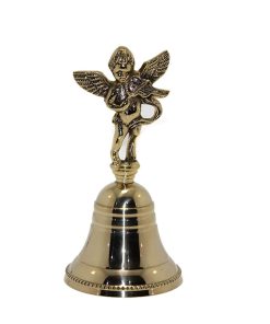 Melek Temalı Pirinç El Çanı – 15×8 cm Dekoratif Koleksiyon Parçası
