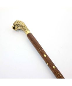 Pirinç Aslan Başlıklı Baston – 95 cm El İşçiliği Pirinç ve Ahşap Karışımı Baston