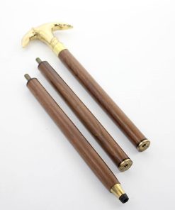 Pirinç Çapa Başlıklı Ahşap Baston – 95 cm, 3 Parçalı Taşınabilir Baston