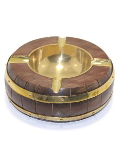 Pirinç ve Ahşap Küllük – Doğal Ahşap Gövde ve Gold Pirinç Detaylı Küllük