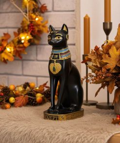 Polyester Mısır Kedisi Figür – 25 cm Dekoratif Antik Egypt Cat Heykelcik