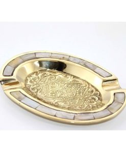 Sedef İşlemeli Pirinç Küllük – Gold Renk Şık Masa Üstü Küllük (14 cm)