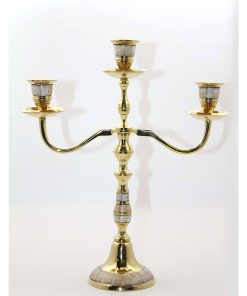 Sedef İşlemeli Pirinç Üçlü Şamdan – Gold Renk Dekoratif Şamdan ve Yeni Ev Hediyesi