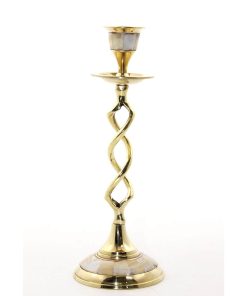 Sedef İşlemeli Tekli Pirinç Şamdan – Gold Renk El İşçiliği Şamdan (21 cm)