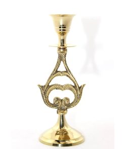 Şık Desenli Tekli Pirinç Şamdan – Gold Renk Zarif Dekoratif Şamdan (17 cm)