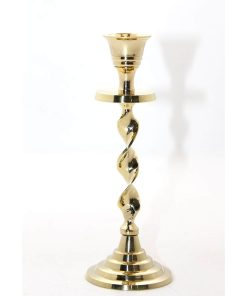 Tamamı Pirinçten Üretilmiş Tekli Şamdan – Gold Renk Klasik Masa Üstü Şamdan (18 cm)