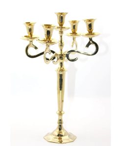 Tamamen Pirinçten Üretilmiş 5’li Şamdan – Gold Renk Klasik Masa Üstü Şamdan (35×20 cm)